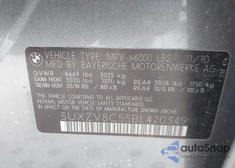 2011 BMW X5 xDrive50I из США, поврежденный, VIN 5UXZV8C55BL420349